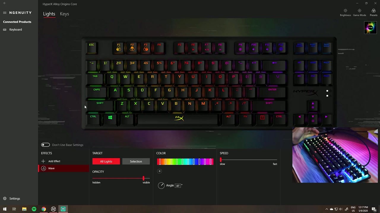 NGENUITY RGB wave lighting effect on keyboard