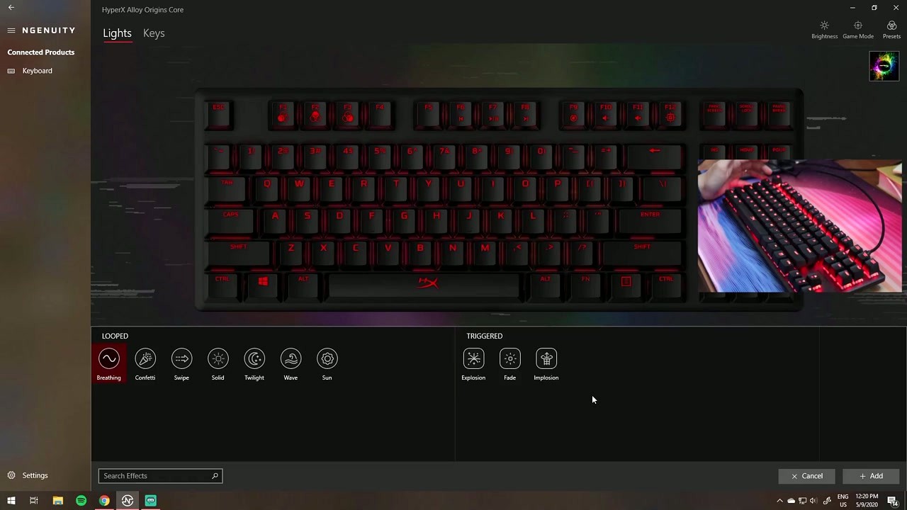 NGENUITY lighting effects selection panel