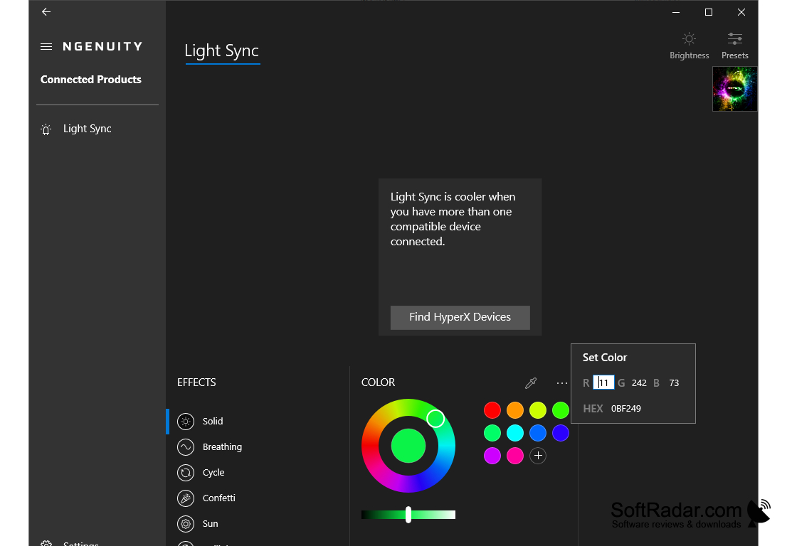 HyperX NGENUITY RGB color picker interface
