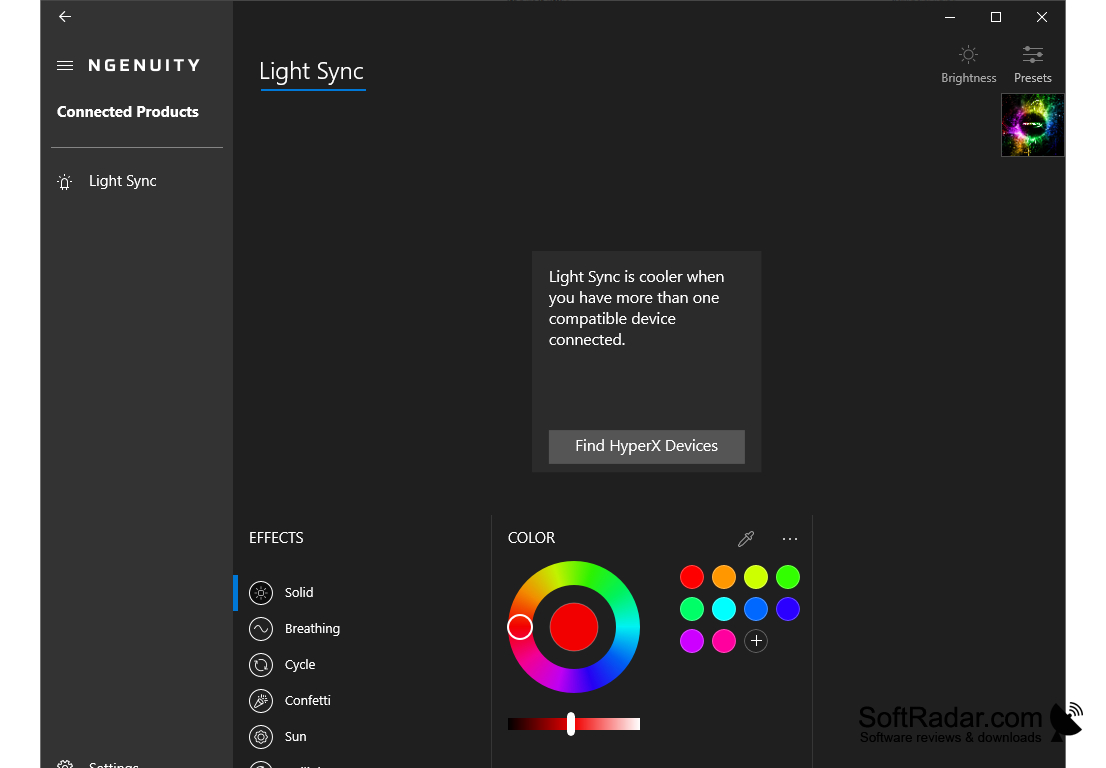 HyperX NGENUITY light sync settings